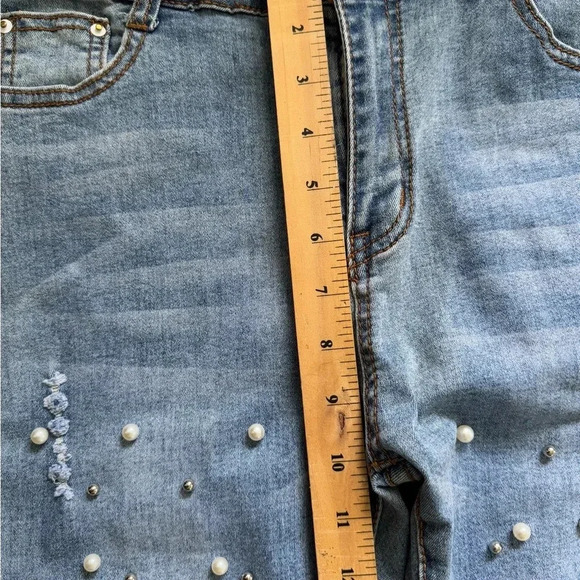 Runway Paris Vintage Style Pearl Embellished Skinny Jeans Sz L (Fits US 10/12) - Picture 8 of 12